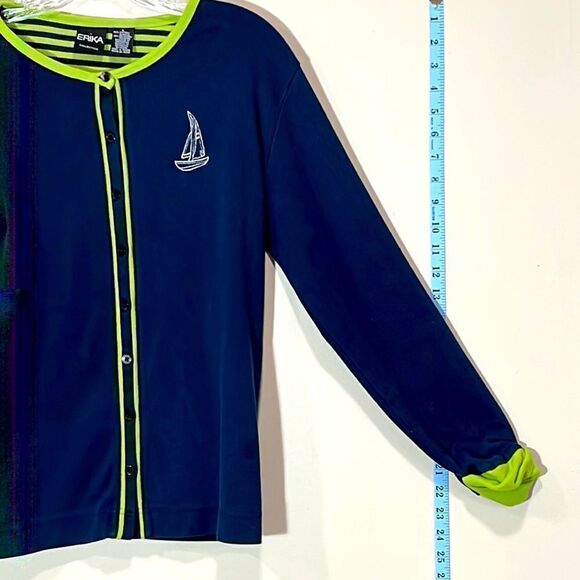 Blue & Green Nautical Button Up Sweater By Erika Collection. Size Large. - Picture 4 of 6